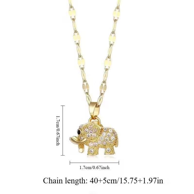 Luxury Micro-Inlaid Real Golden 3D Elephant Necklace.