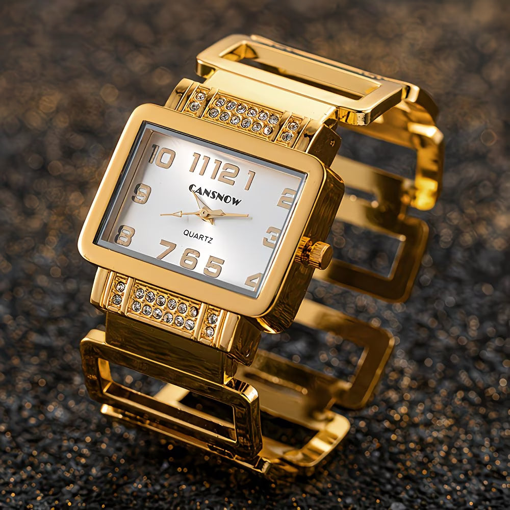 Luxury Rhinestone Rectangle Digital World Time Display Watch.