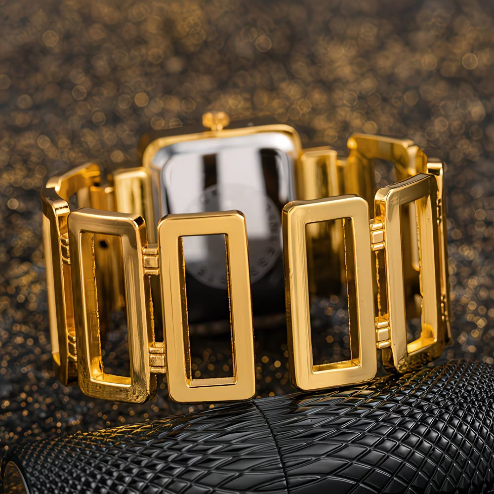Luxury Rhinestone Rectangle Digital World Time Display Watch.