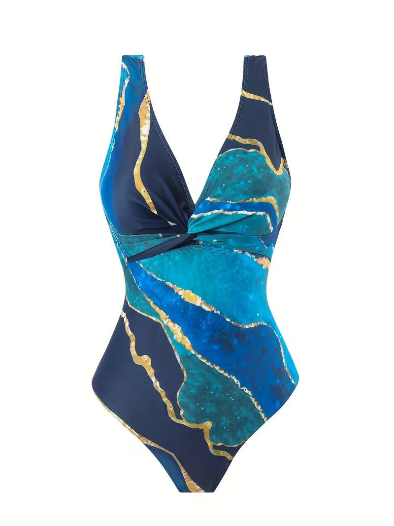 Marble Print 2-Piece Swimsuit Set.