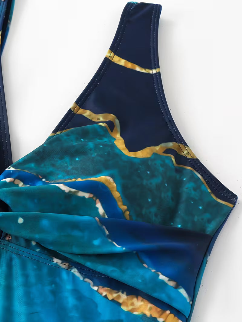 Marble Print 2-Piece Swimsuit Set.