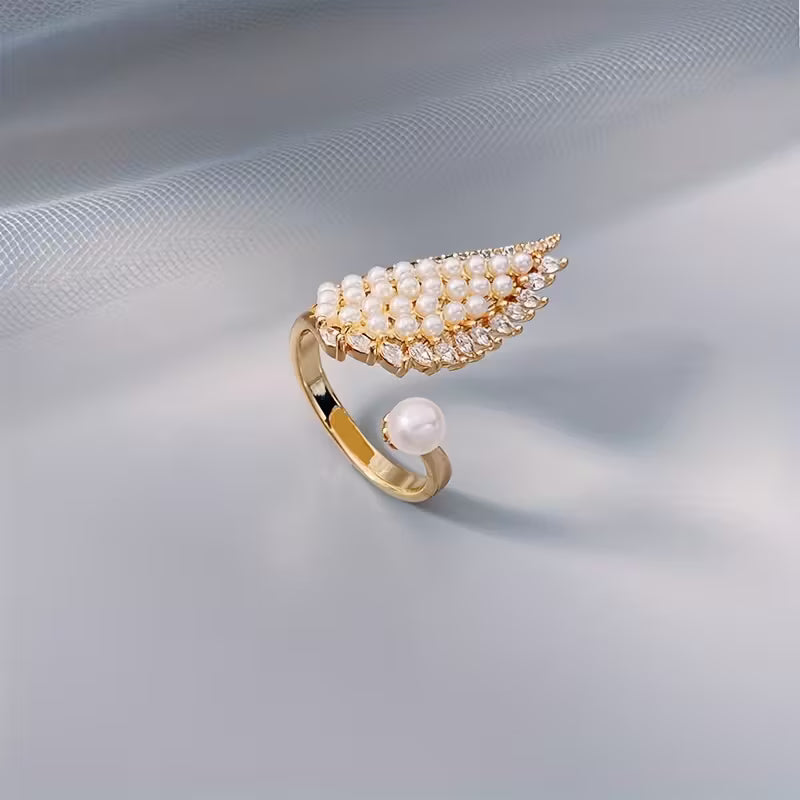 Micro-Inlaid Synthetic Zirconia And Faux Pearl Wings Rings.
