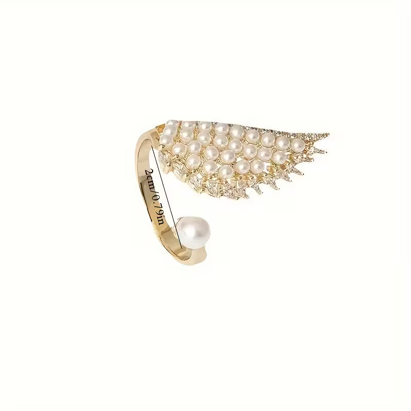 Micro-Inlaid Synthetic Zirconia And Faux Pearl Wings Rings.