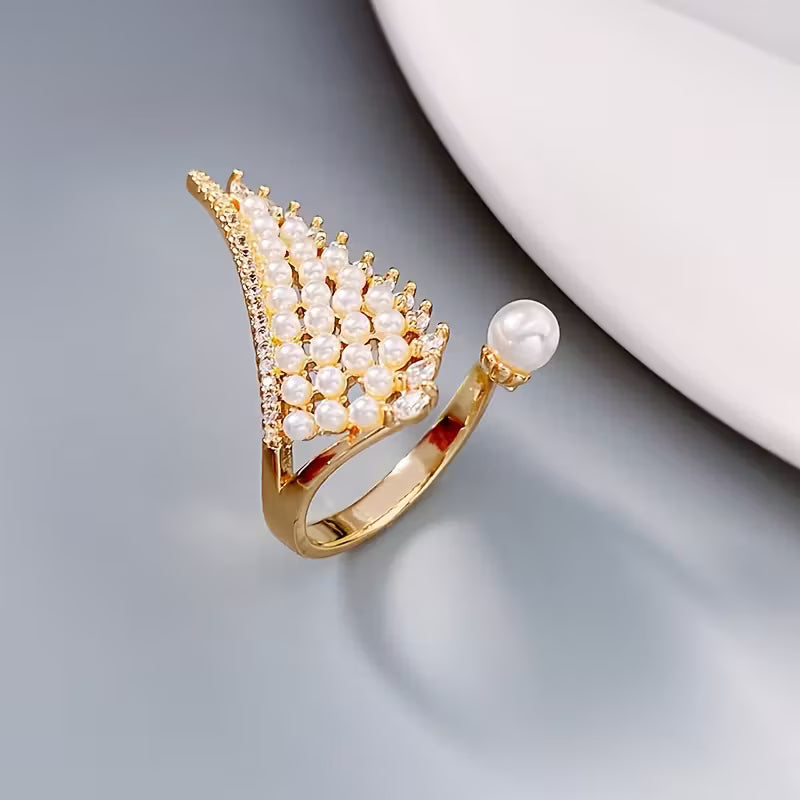 Micro-Inlaid Synthetic Zirconia And Faux Pearl Wings Rings.