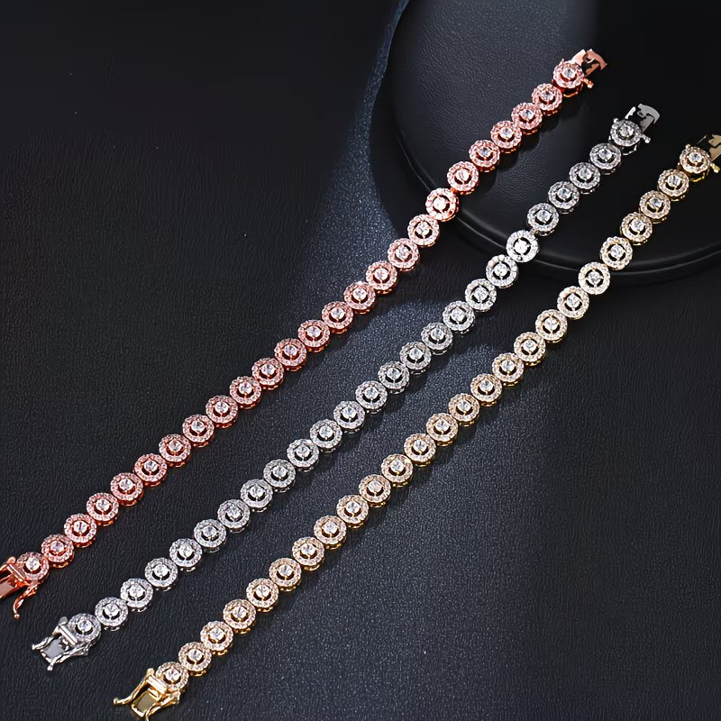 Micro-Inlaid Zirconia with Elegant Silver Plating Luxury Bracelet.