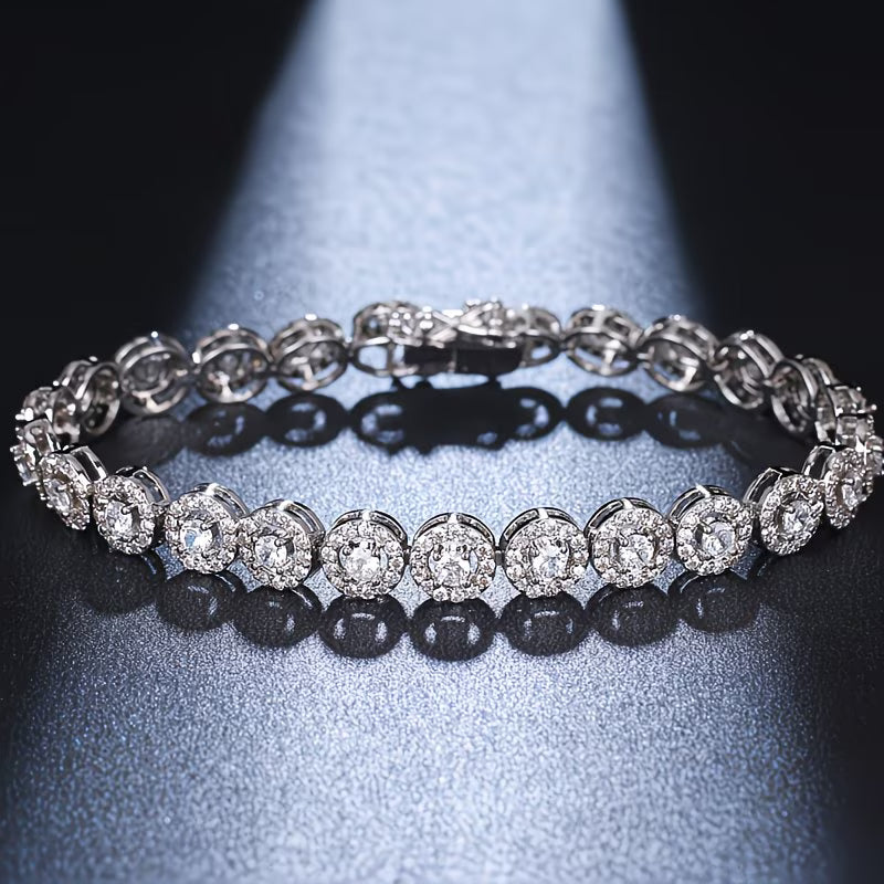 Micro-Inlaid Zirconia with Elegant Silver Plating Luxury Bracelet.