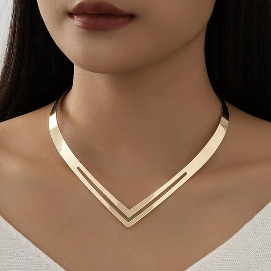 Minimalist Double-Layer V-Shaped Fashion Necklace.