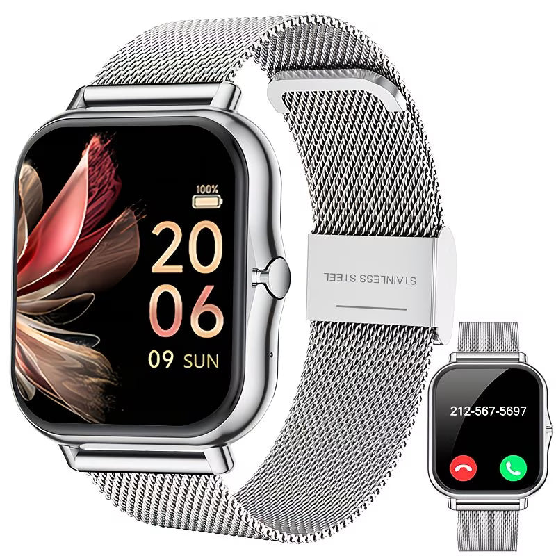 Minimalist Mesh-Band Smartwatch – Elegant Alloy Case.