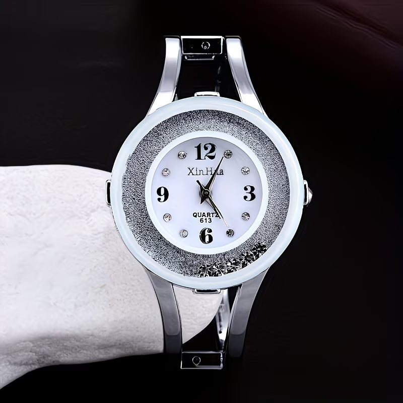 Vintage Minimalist Rhinestone Dial with Elegant Crystal Case Watch.