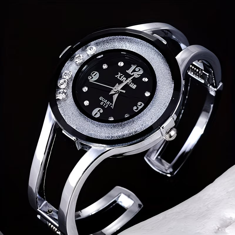 Vintage Minimalist Rhinestone Dial with Elegant Crystal Case Watch.