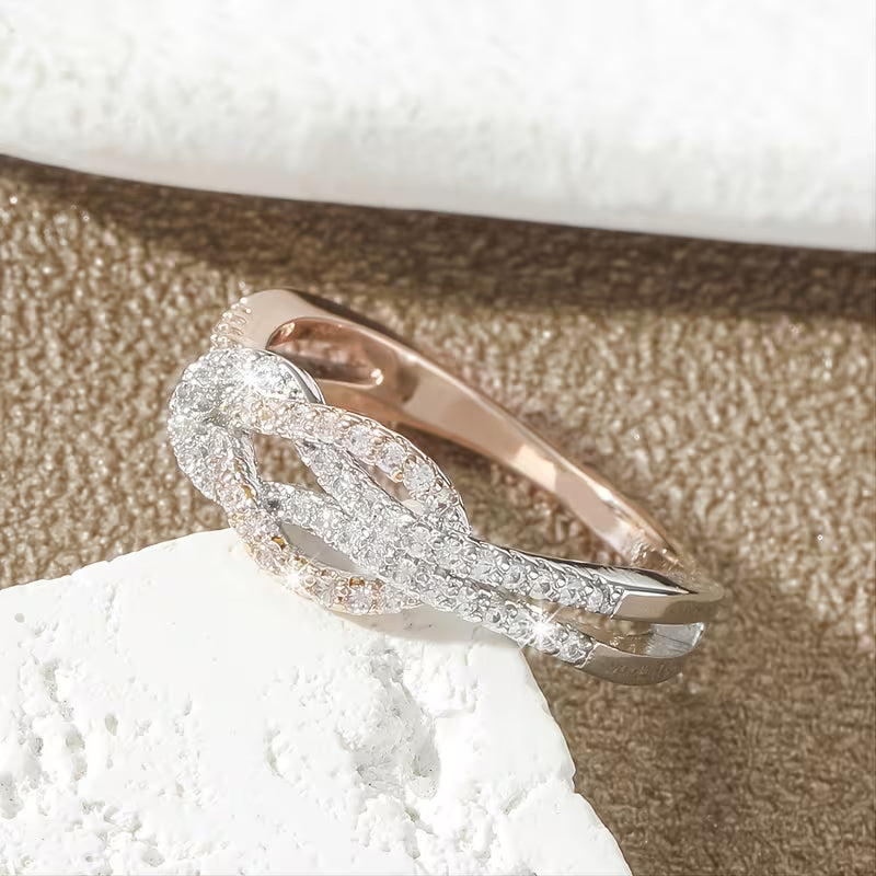 Modern Two-Tone Twisted Band Ring