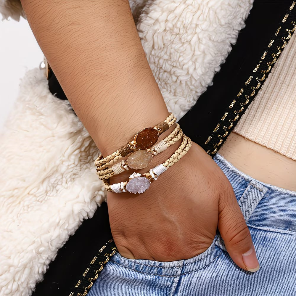 Multi-Layer Leather Wrap Bracelet.
