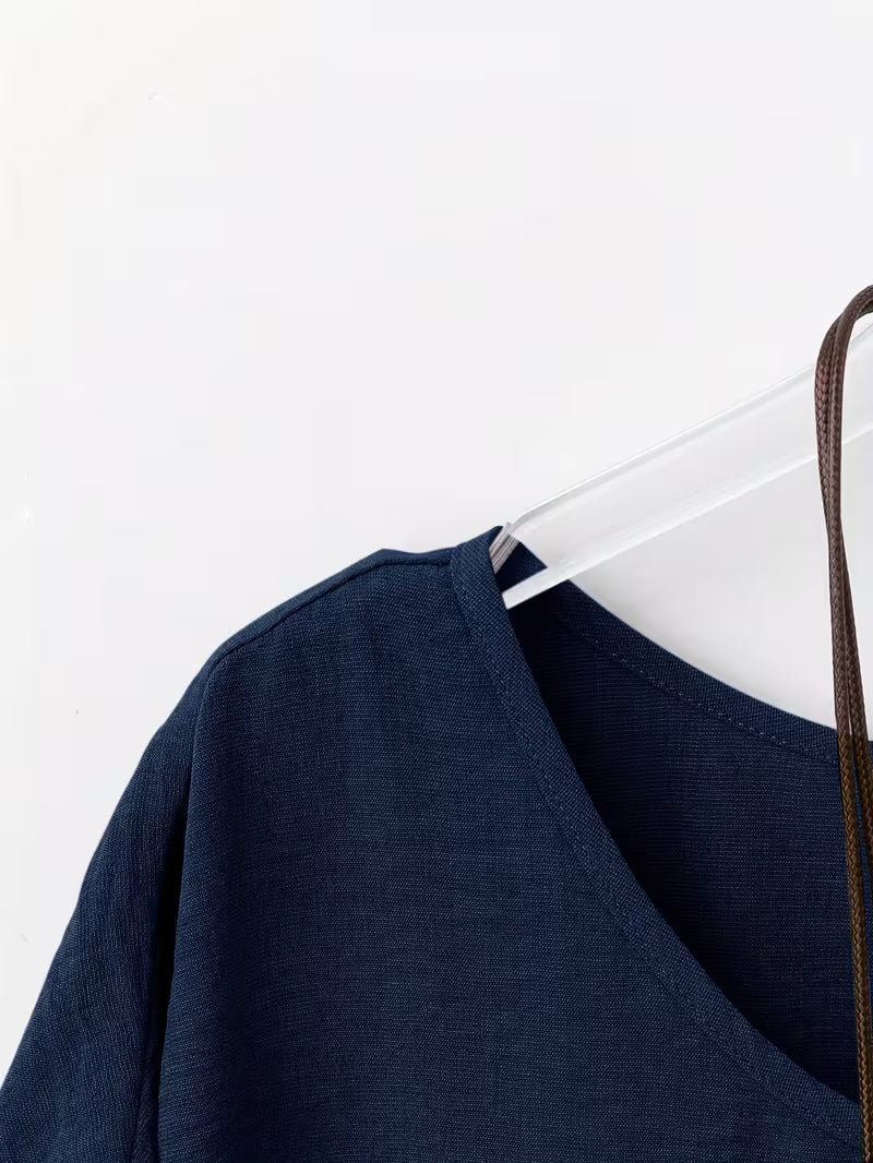 Neck Long Sleeve Bell Sleeve Shirt.