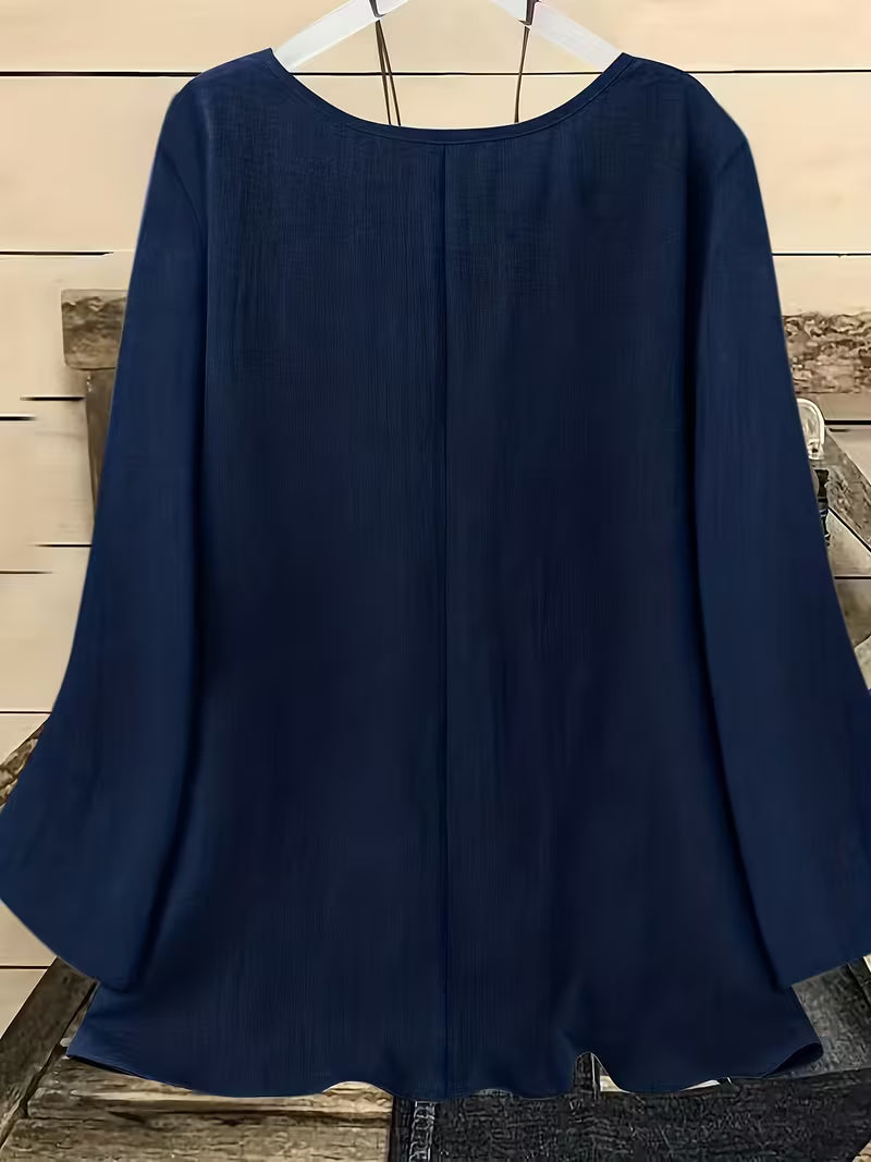Neck Long Sleeve Bell Sleeve Shirt.
