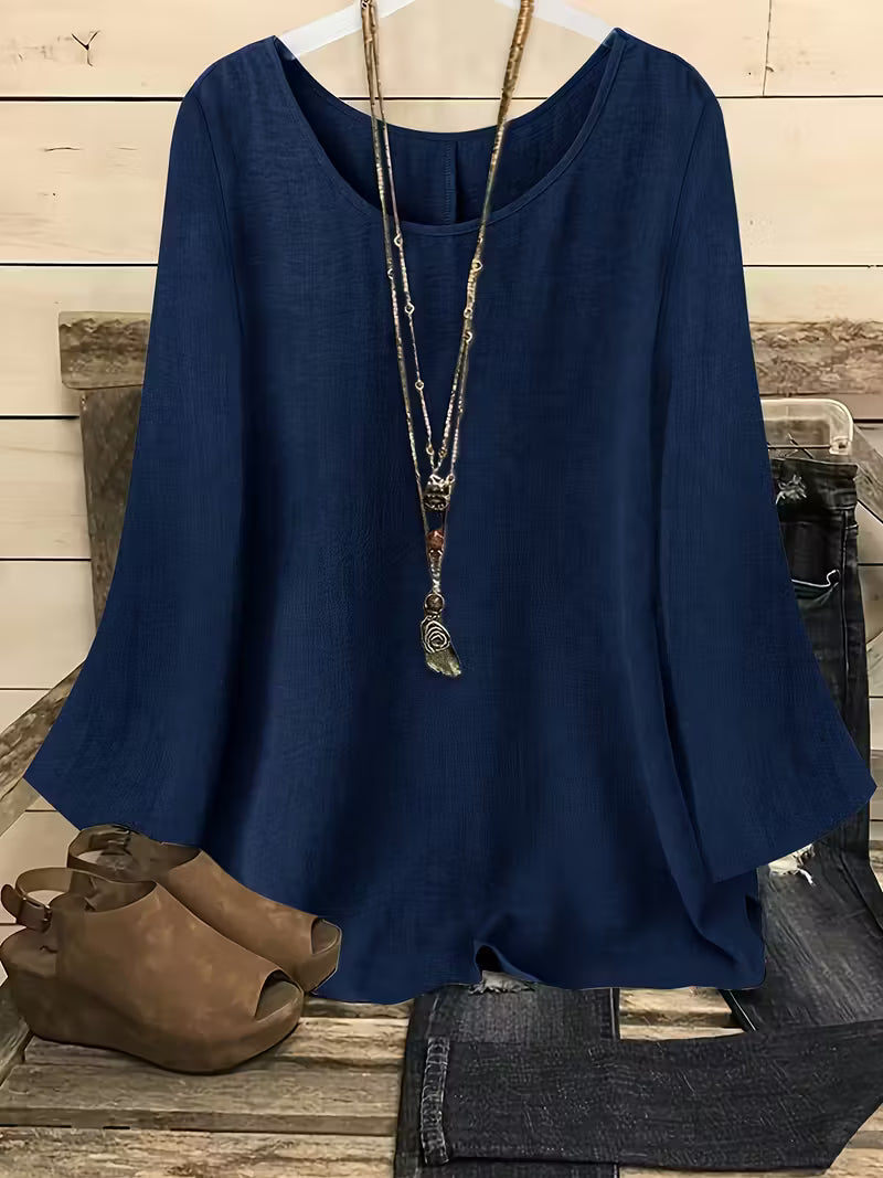Neck Long Sleeve Bell Sleeve Shirt.