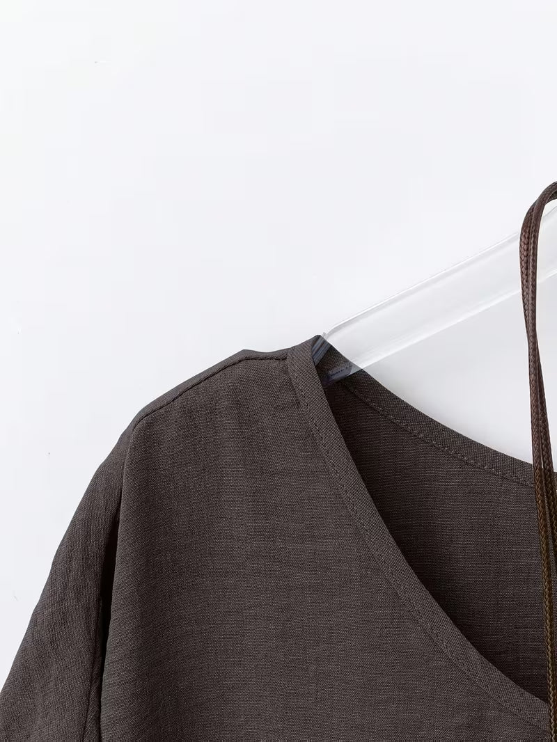 Neck Long Sleeve Bell Sleeve Shirt.