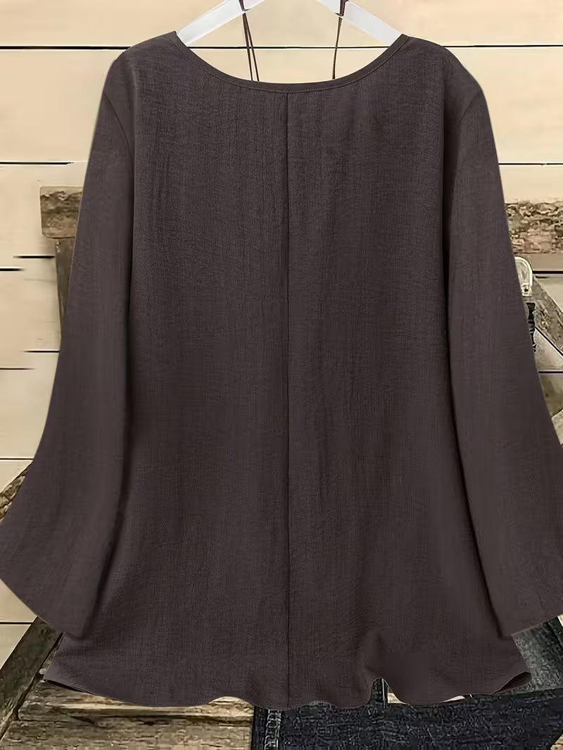 Neck Long Sleeve Bell Sleeve Shirt.