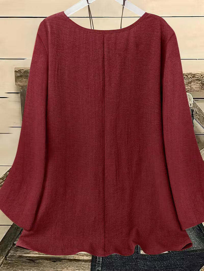 Neck Long Sleeve Bell Sleeve Shirt.