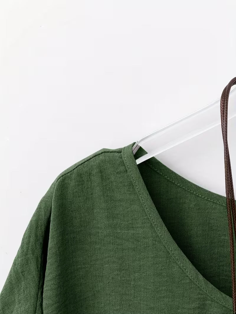 Neck Long Sleeve Bell Sleeve Shirt.