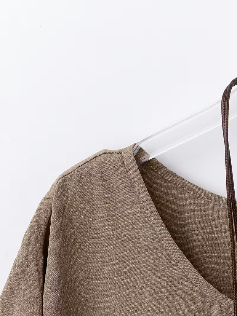 Neck Long Sleeve Bell Sleeve Shirt.