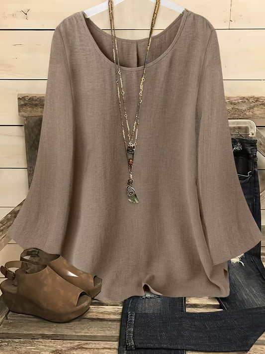 Neck Long Sleeve Bell Sleeve Shirt.