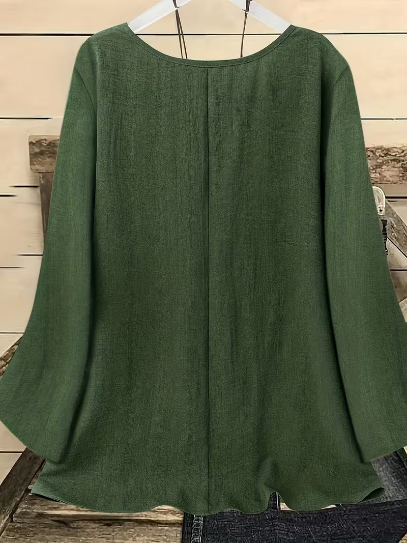 Neck Long Sleeve Bell Sleeve Shirt.