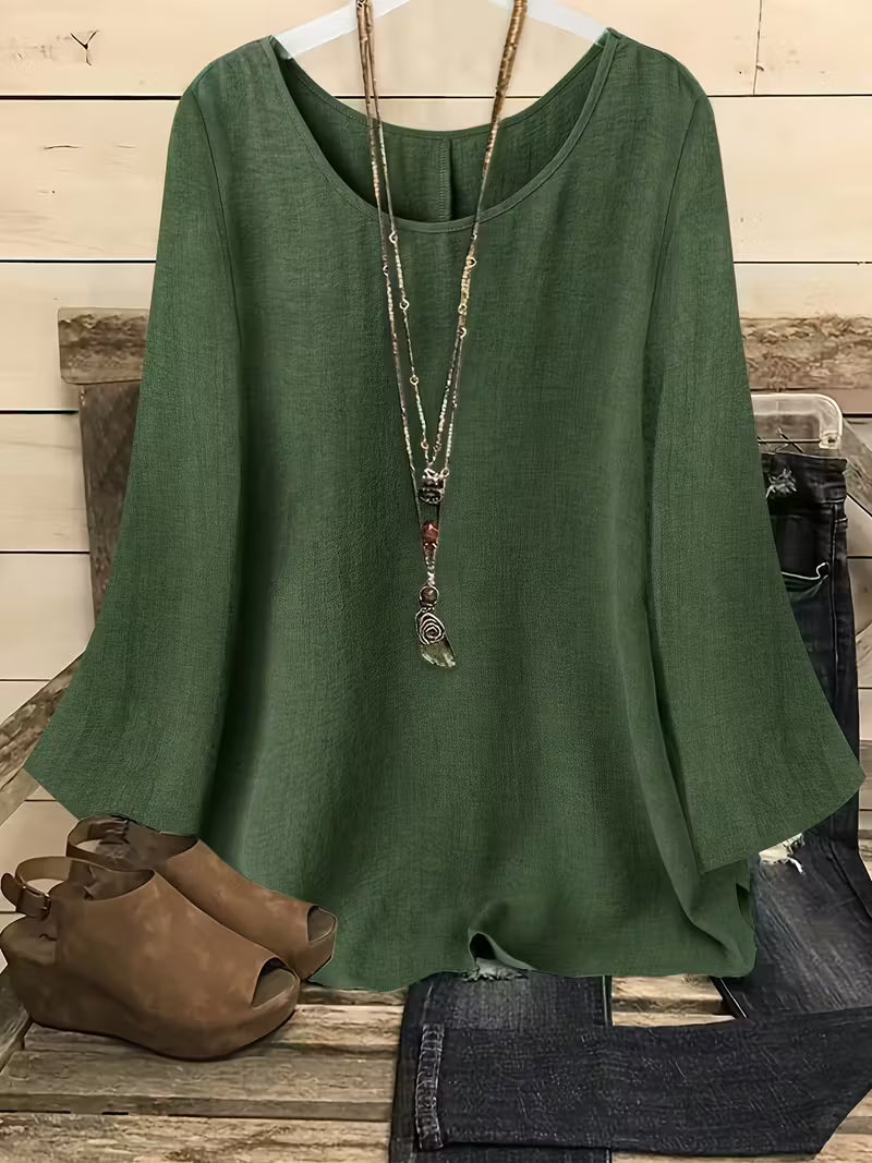 Neck Long Sleeve Bell Sleeve Shirt.