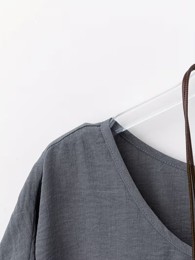 Neck Long Sleeve Bell Sleeve Shirt.