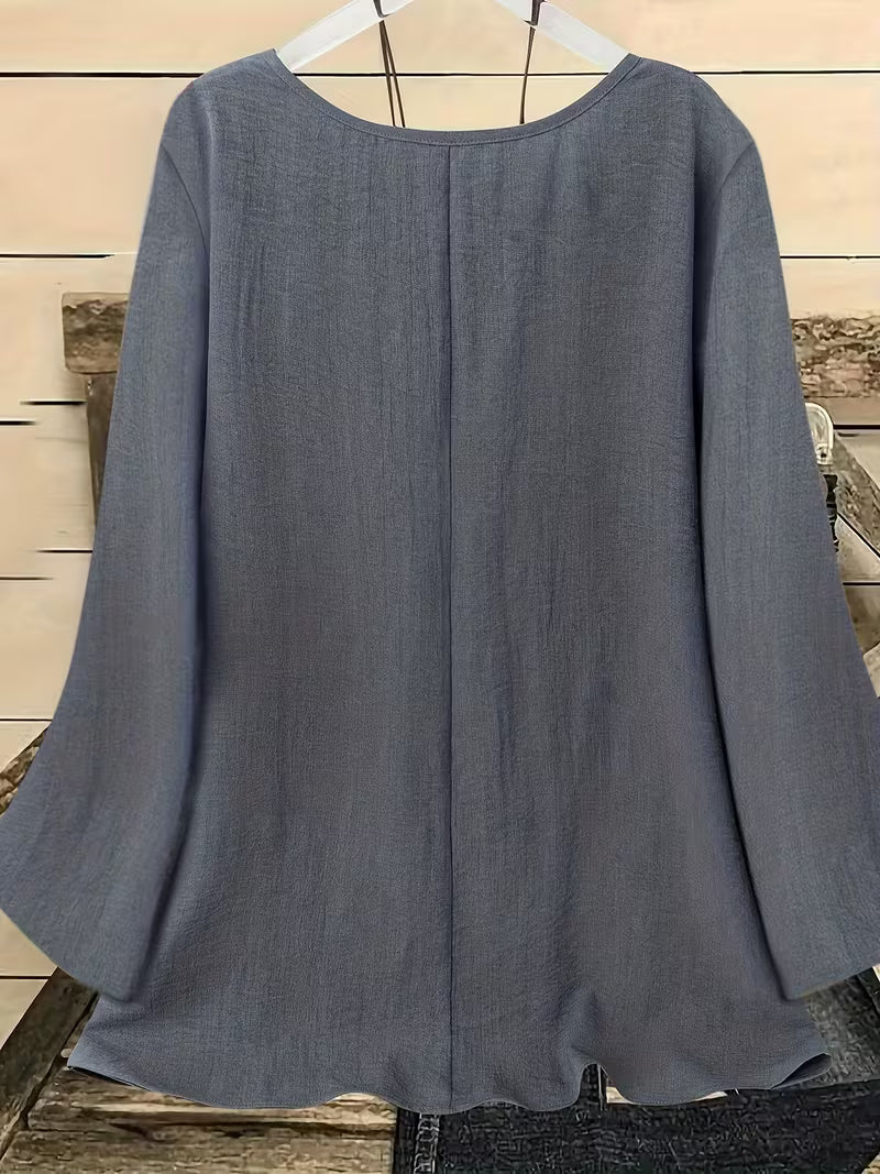 Neck Long Sleeve Bell Sleeve Shirt.