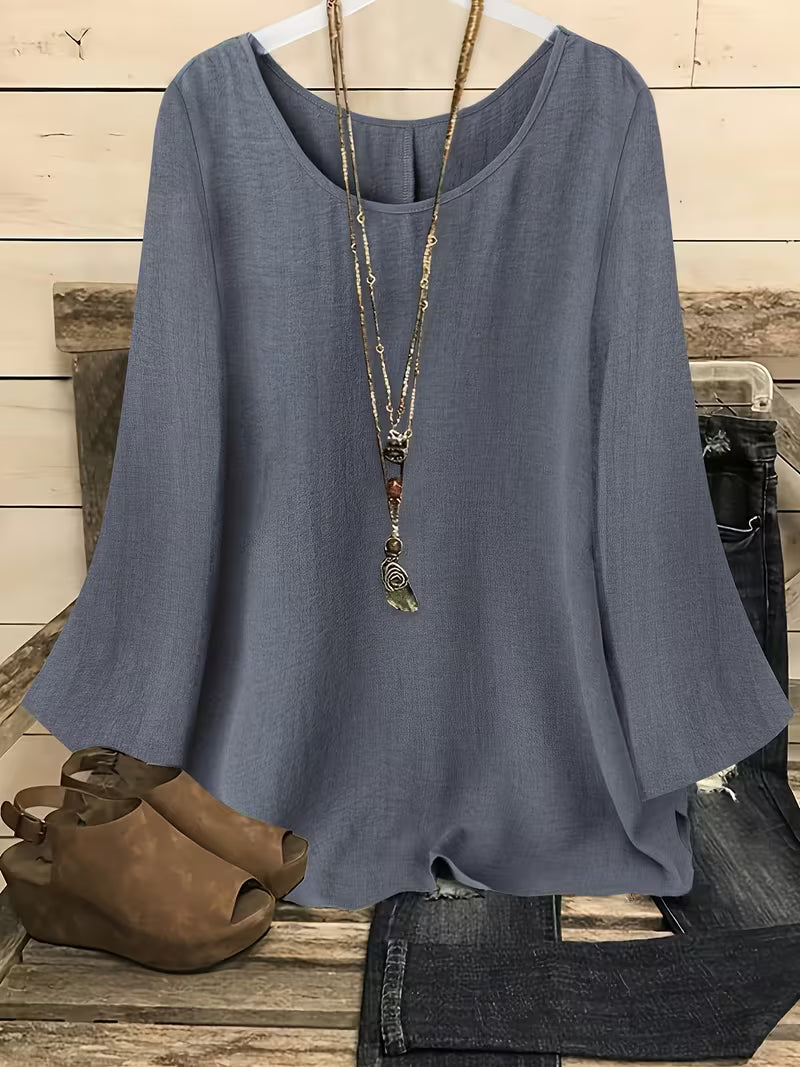 Neck Long Sleeve Bell Sleeve Shirt.