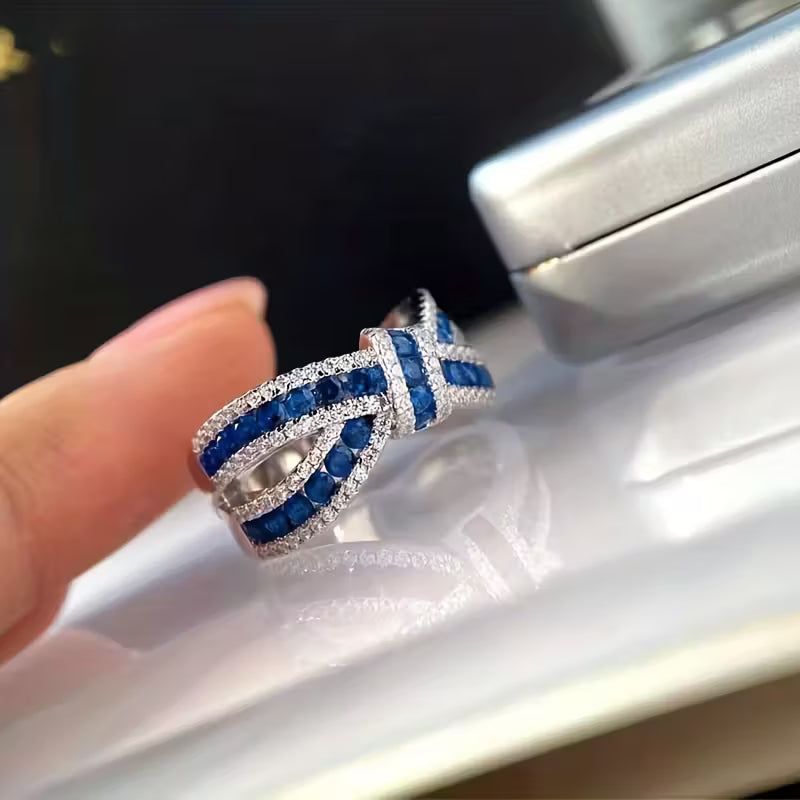 New Fashion Red $ Blue Synthetic Gem Bow Rings.