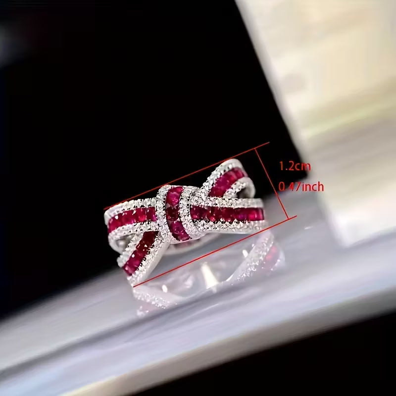 New Fashion Red $ Blue Synthetic Gem Bow Rings.