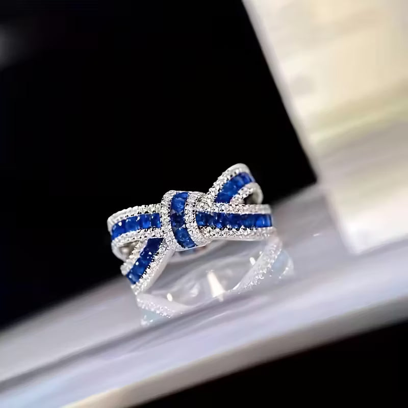 New Fashion Red $ Blue Synthetic Gem Bow Rings.