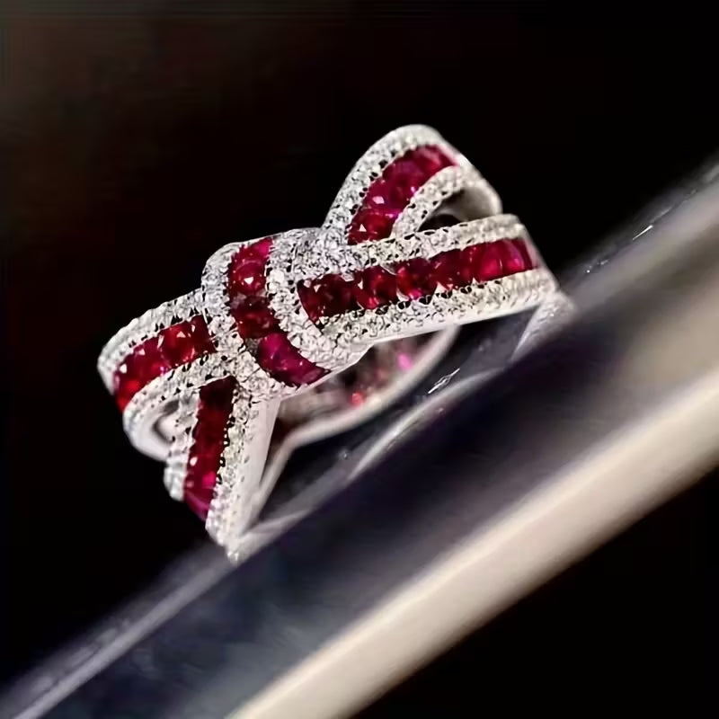 New Fashion Red $ Blue Synthetic Gem Bow Rings.