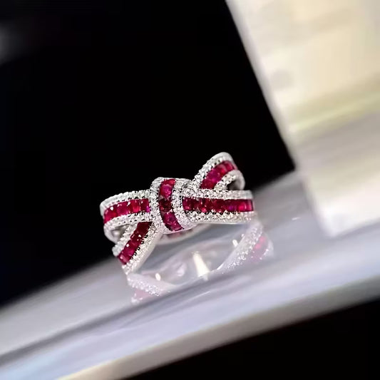 New Fashion Red $ Blue Synthetic Gem Bow Rings.