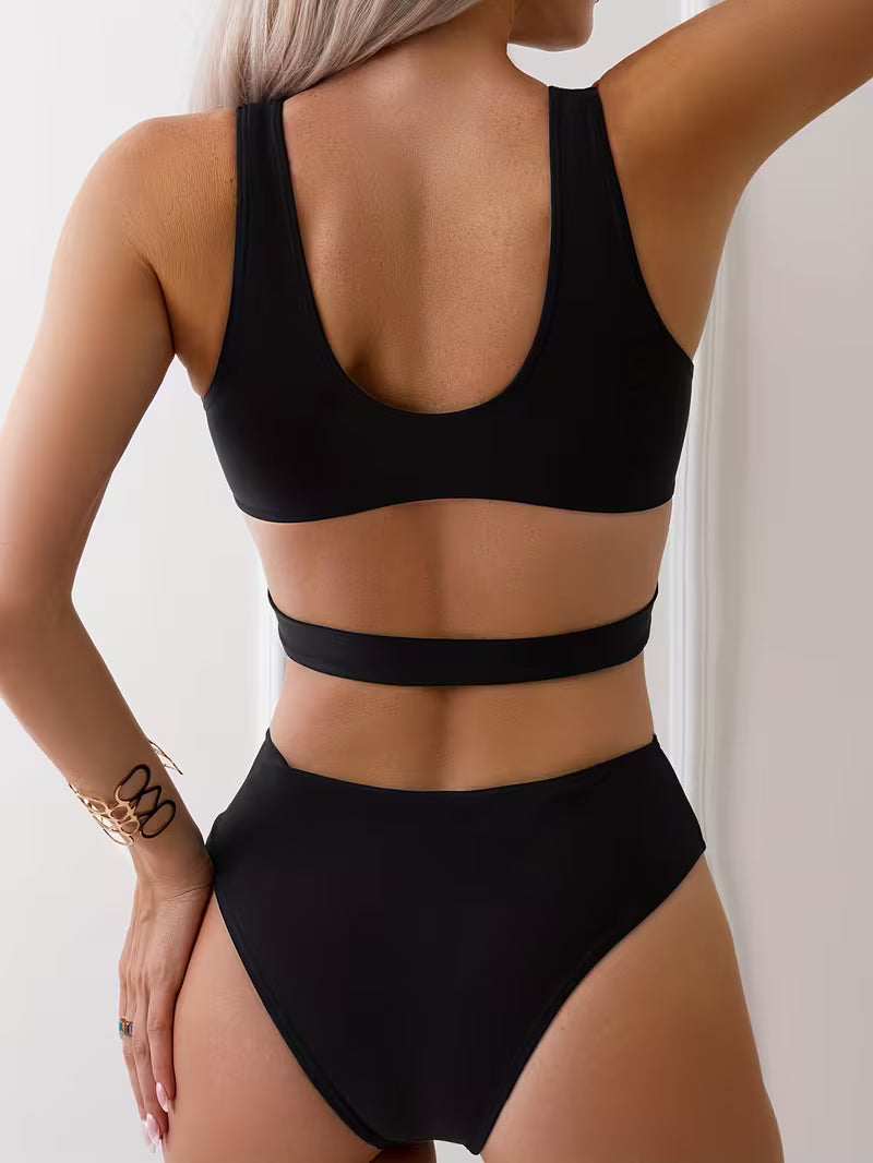 Notched Ring One-Piece Swimwear.
