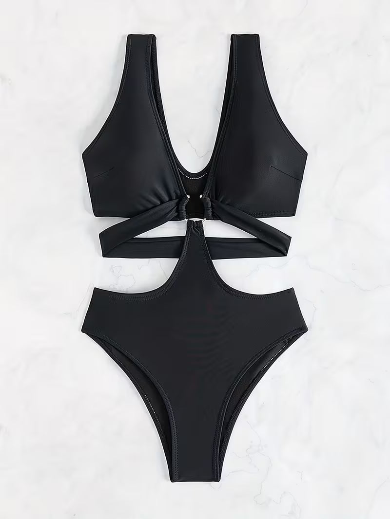 Notched Ring One-Piece Swimwear.