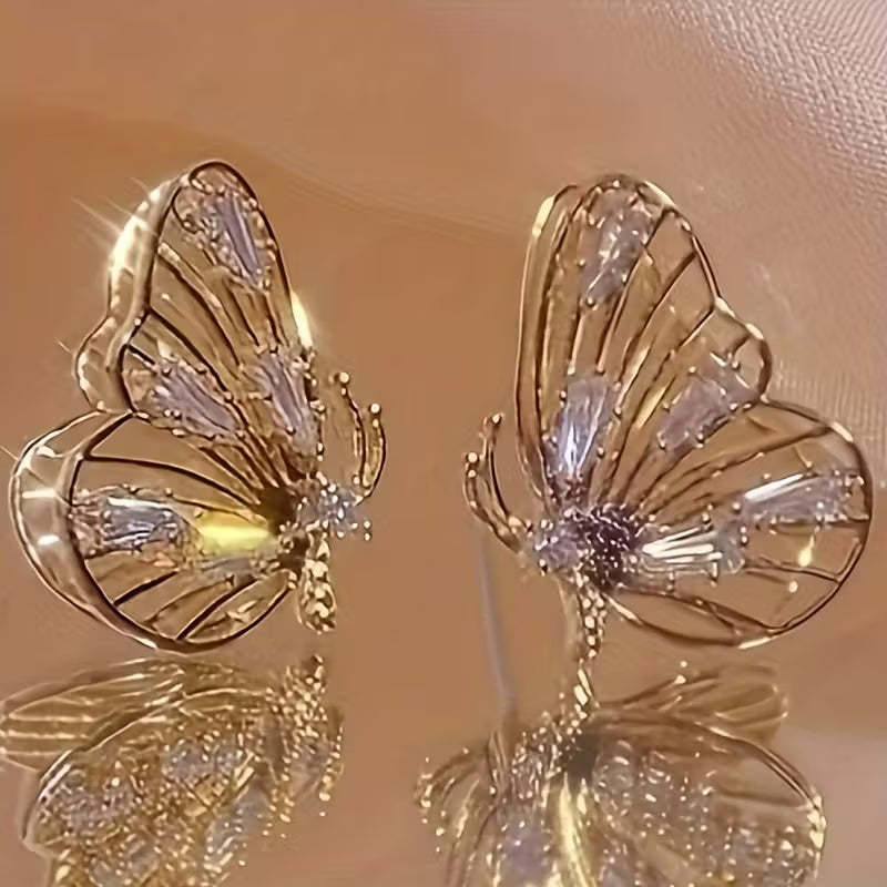 Pair of Elegant Sparkling Synthetic Zirconia Stones Butterfly Earrings.