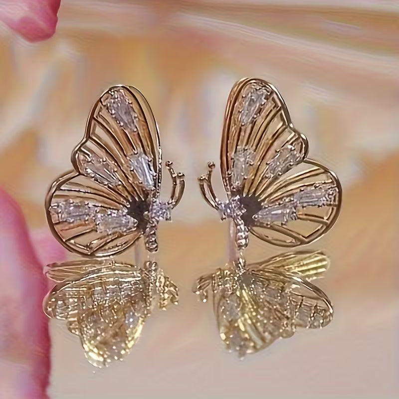 Pair of Elegant Sparkling Synthetic Zirconia Stones Butterfly Earrings.