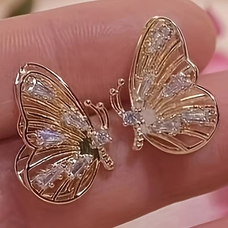 Pair of Elegant Sparkling Synthetic Zirconia Stones Butterfly Earrings.