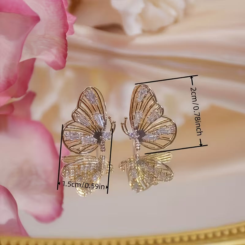 Pair of Elegant Sparkling Synthetic Zirconia Stones Butterfly Earrings.