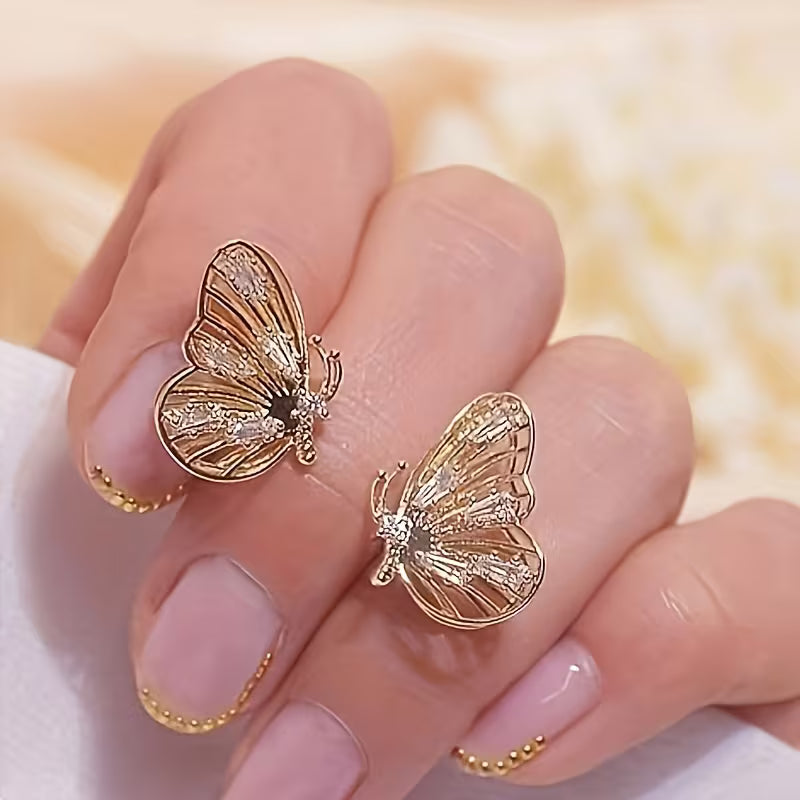 Pair of Elegant Sparkling Synthetic Zirconia Stones Butterfly Earrings.