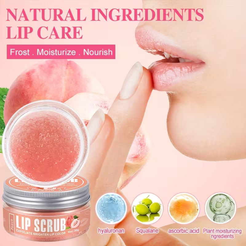 Peach Scrub Gentle Sugar Exfoliant for Flawless Lips.