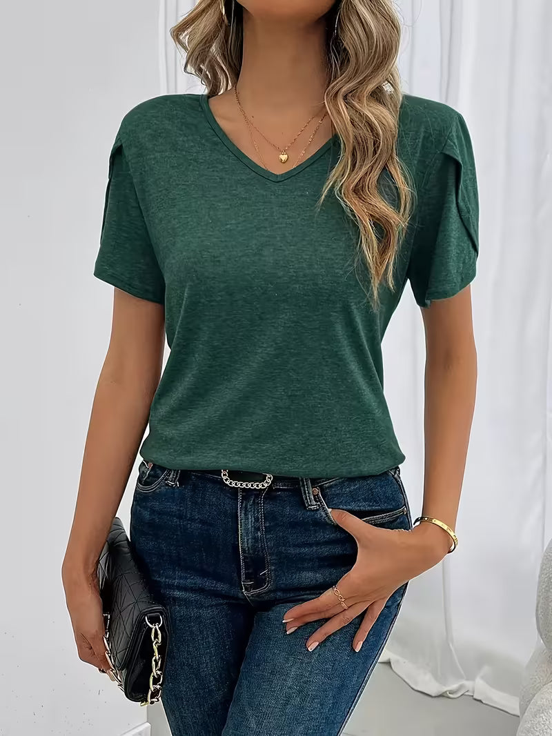Petal Sleeves and Lace Detail Knit T-Shirt.