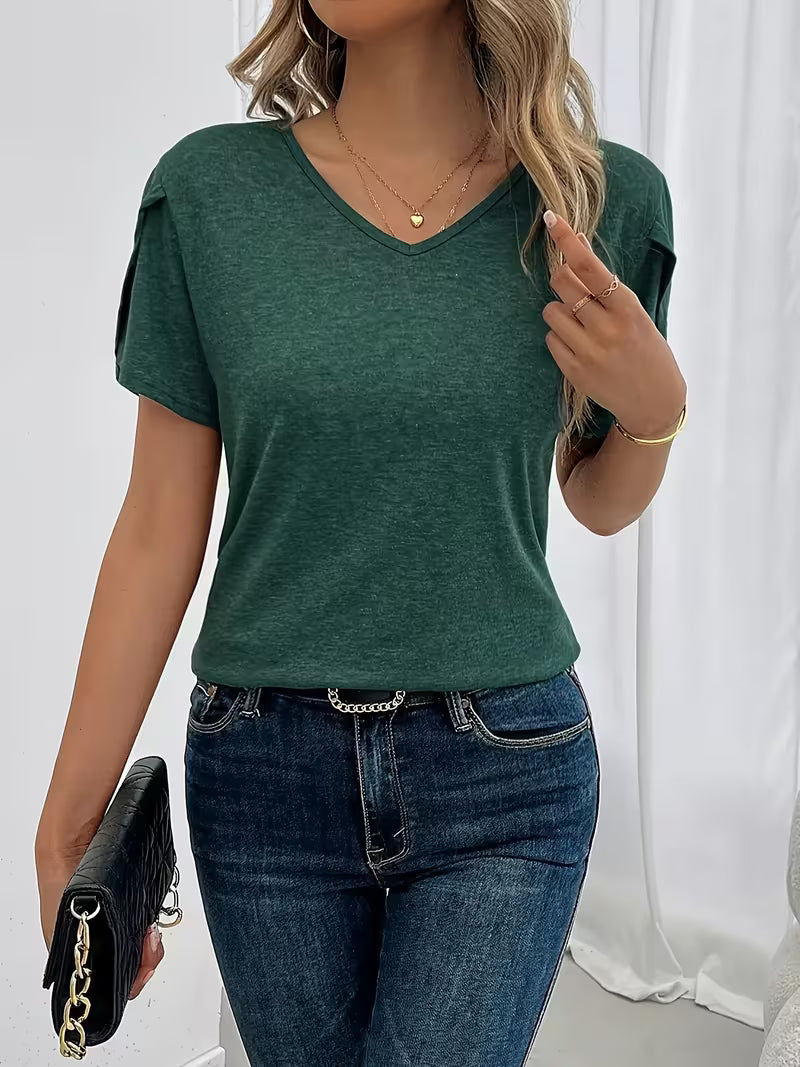 Petal Sleeves and Lace Detail Knit T-Shirt.