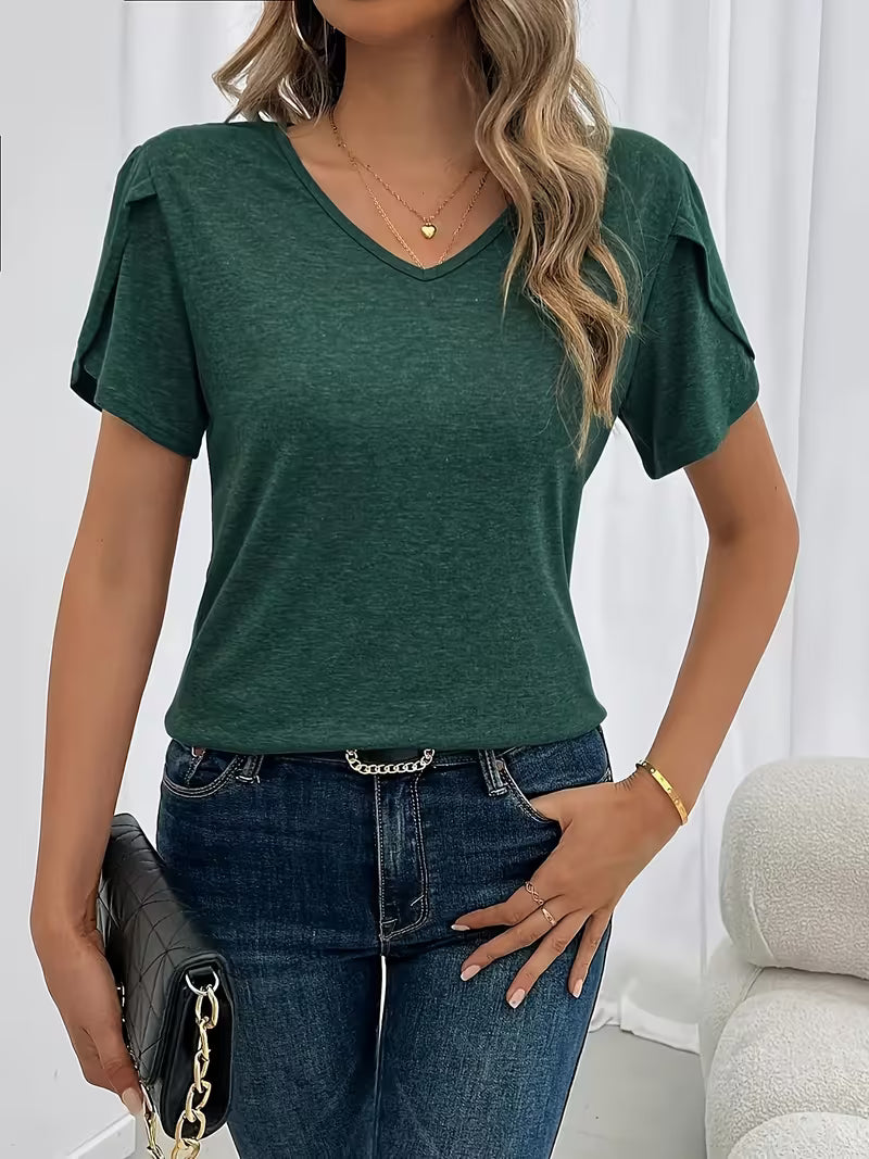 Petal Sleeves and Lace Detail Knit T-Shirt.