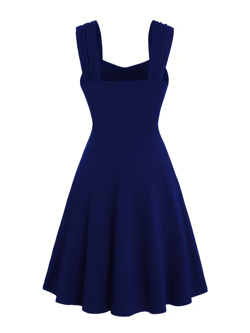 Pleated Cross-Shoulder Strap Dress.