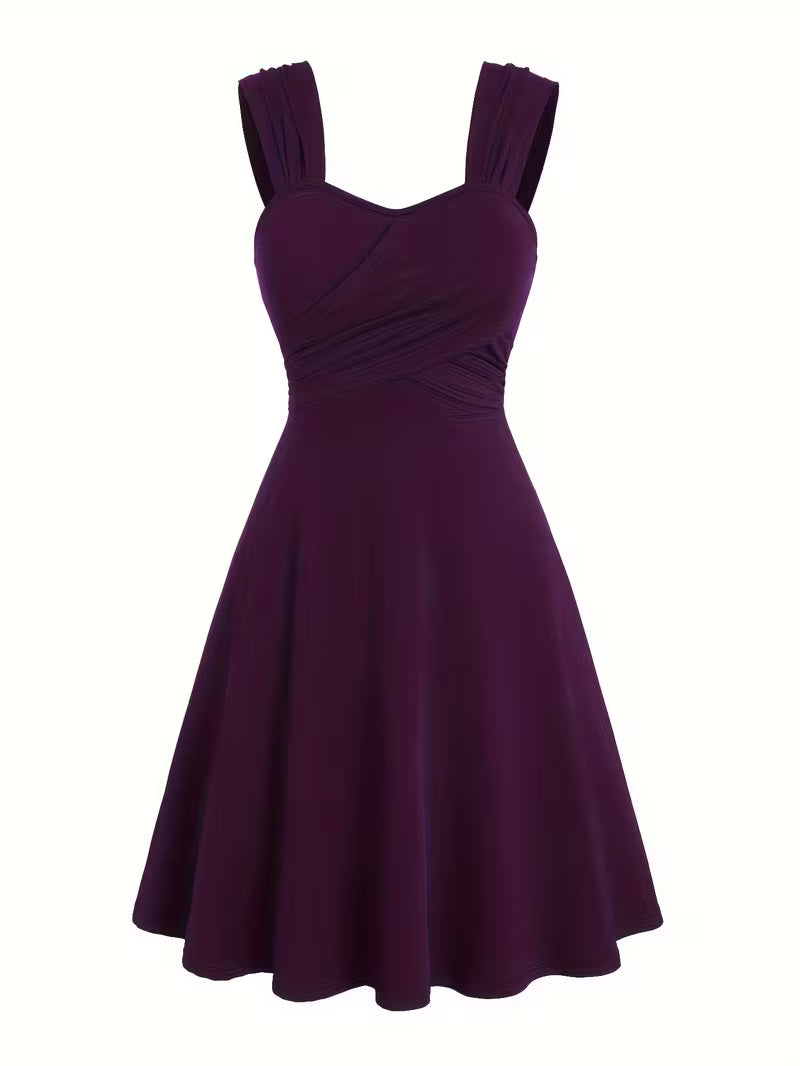 Pleated Cross-Shoulder Strap Dress.