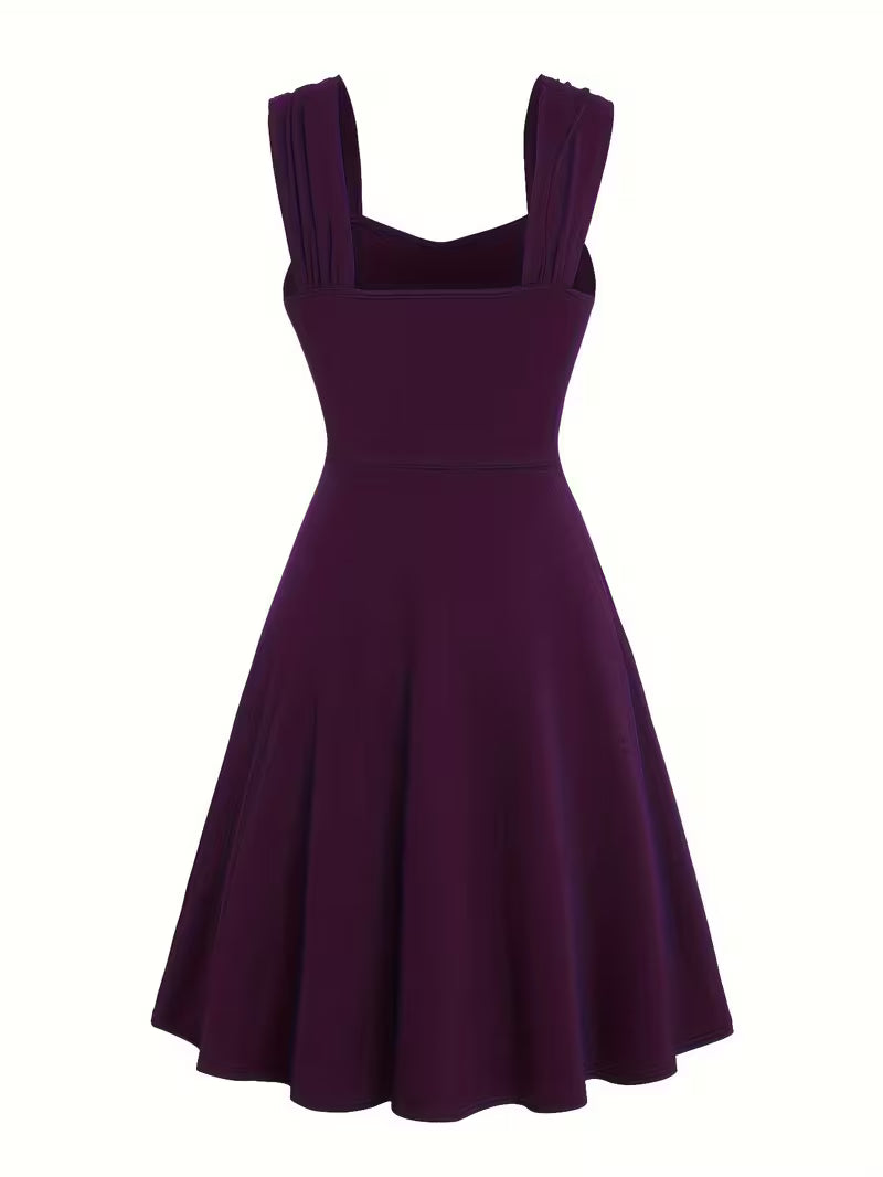 Pleated Cross-Shoulder Strap Dress.