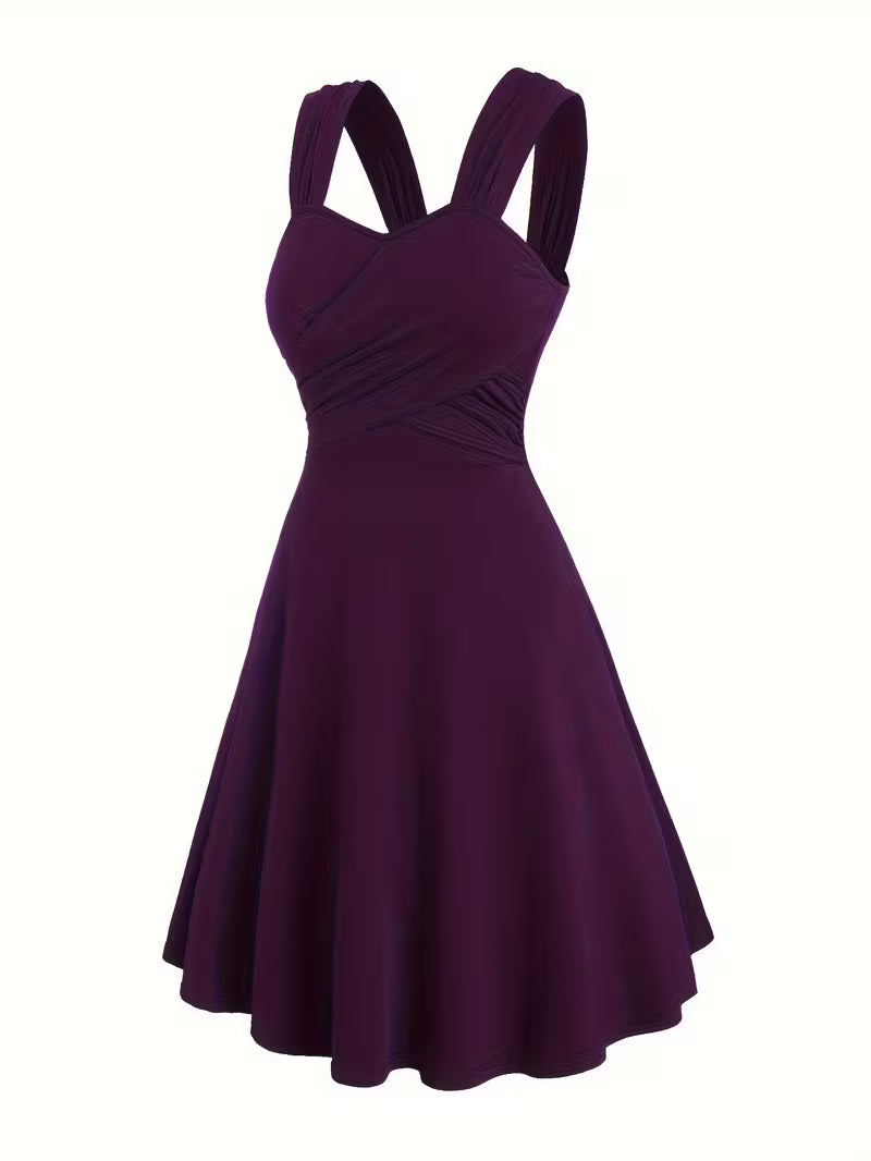 Pleated Cross-Shoulder Strap Dress.